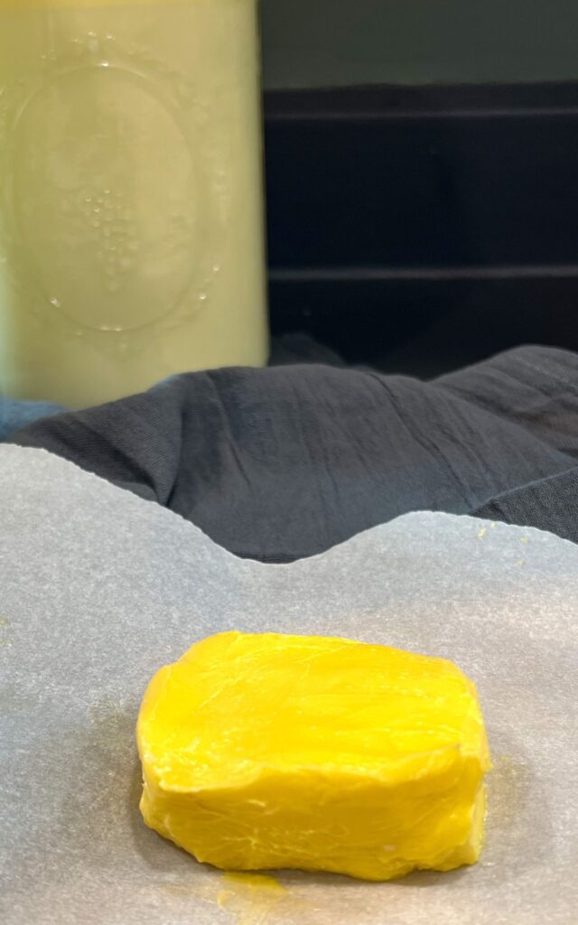 Homemade butter on parchment paper 
