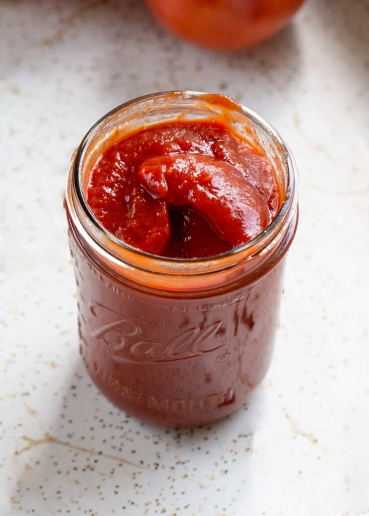 Homemade ketchup in a mason jar 